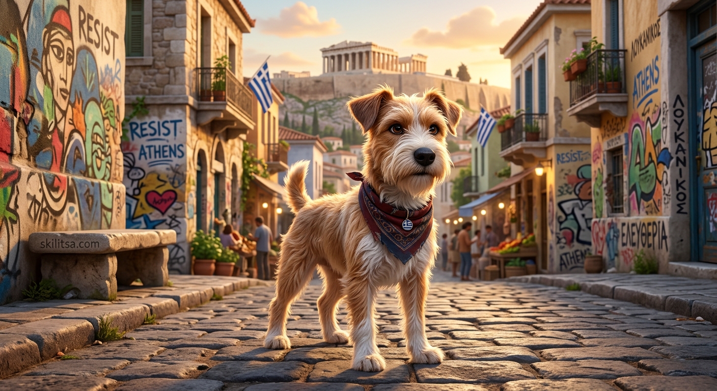 Λουκάνικος: Ο Επαναστάτης Σκύλος των Διαδηλώσεων της Αθήνας 2 Ο Λουκάνικος (Τζακ Ράσελ Τεριέ, Ελληνικός Ποιμενικός)